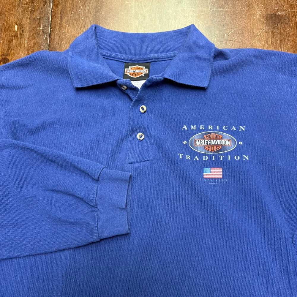 Harley-Davidson 90's Polo Shirt Mens M Blue Vintage Long Sleeve Radcliff Ky